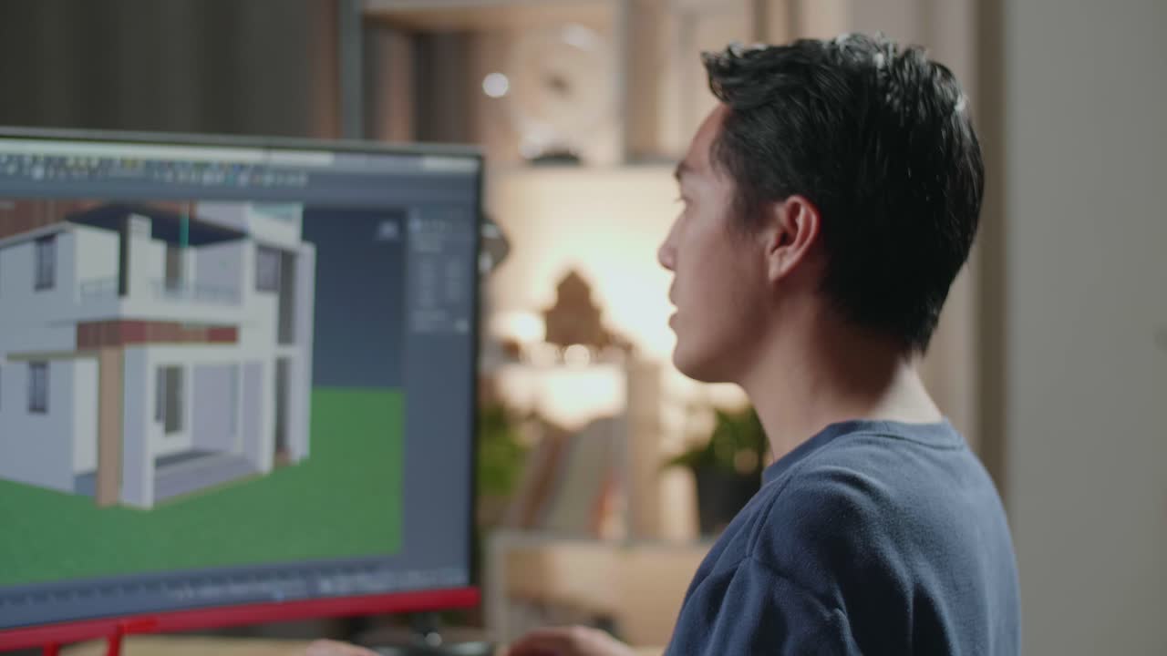 hombre diseñando una casa en software de modelado 3d