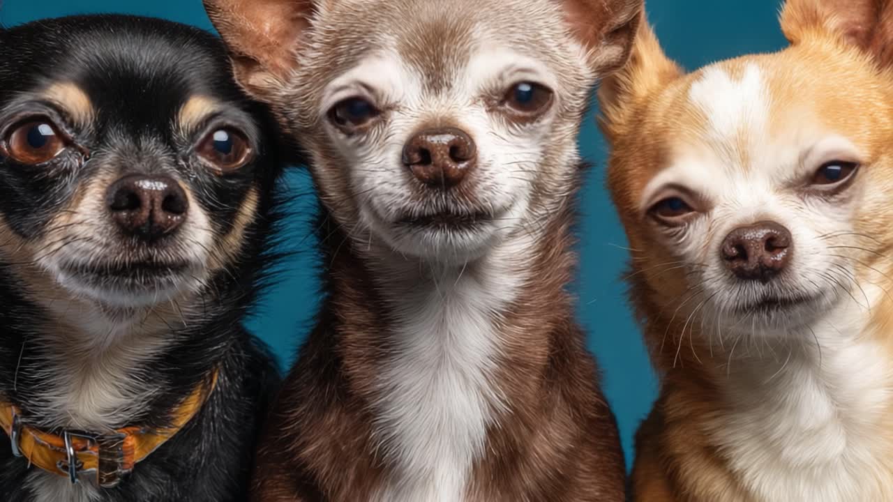 Three Charming Chihuahuas Pose Together in a Delightful Studio Setting with Their Unique Expressions Showcasing Their Individual Personalities and Bonding Moments