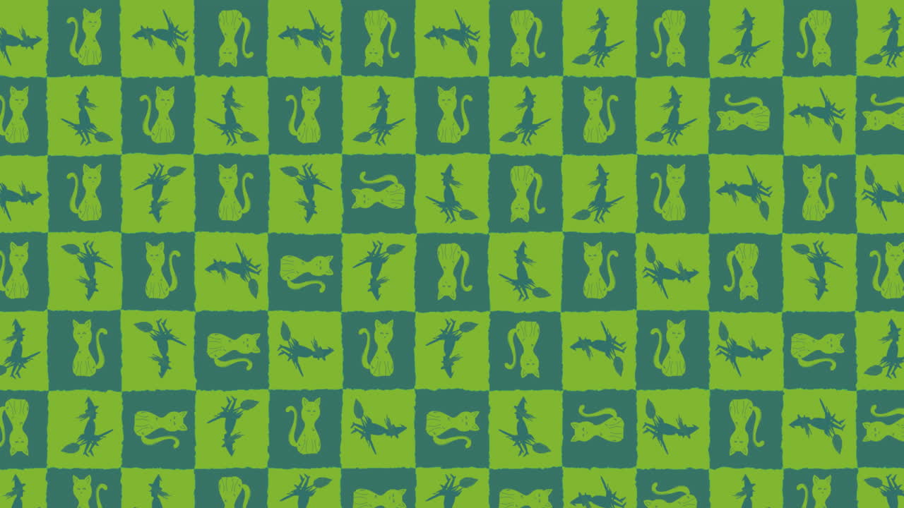 고양이와 마녀와 함께 움직이는 초록색 텍스처의 애니메이션