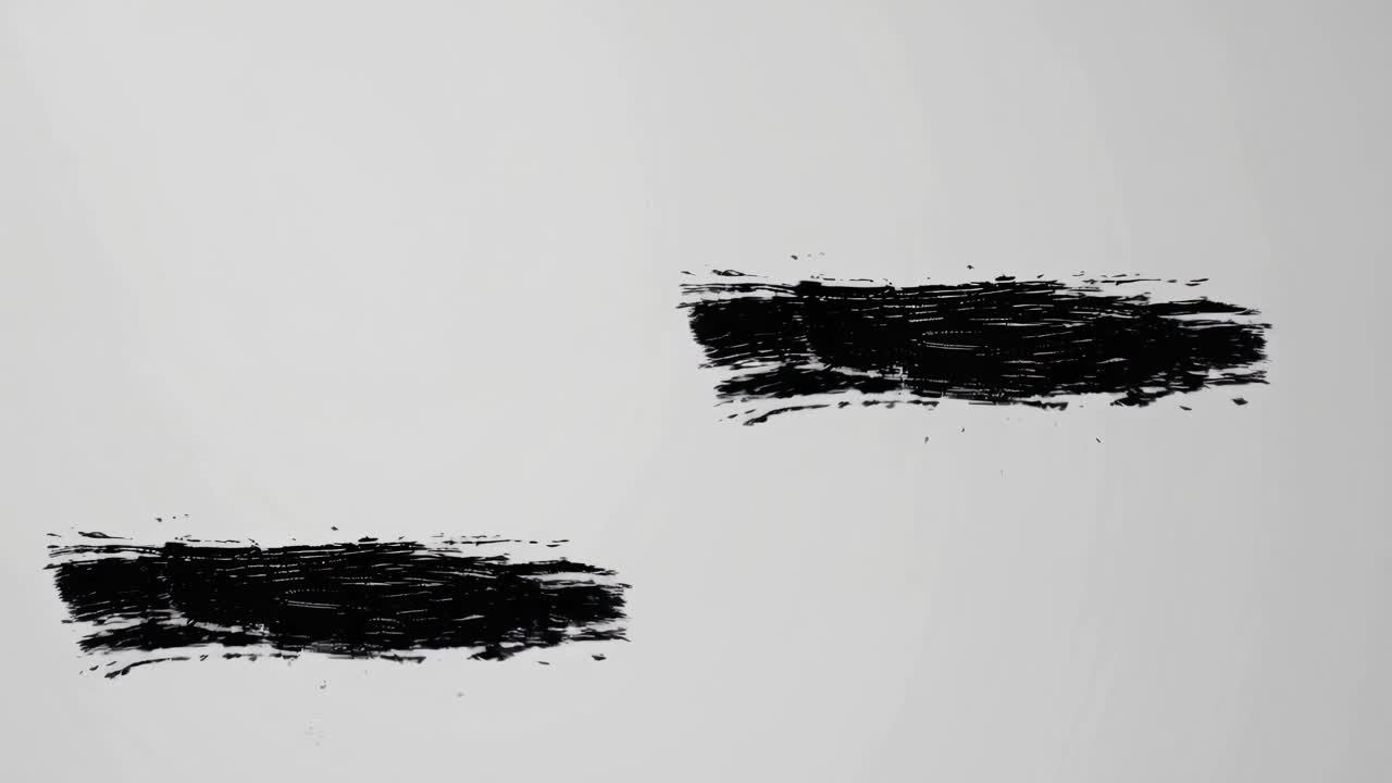 Minimalist video still of two ink splashes creating ripples on a white surface