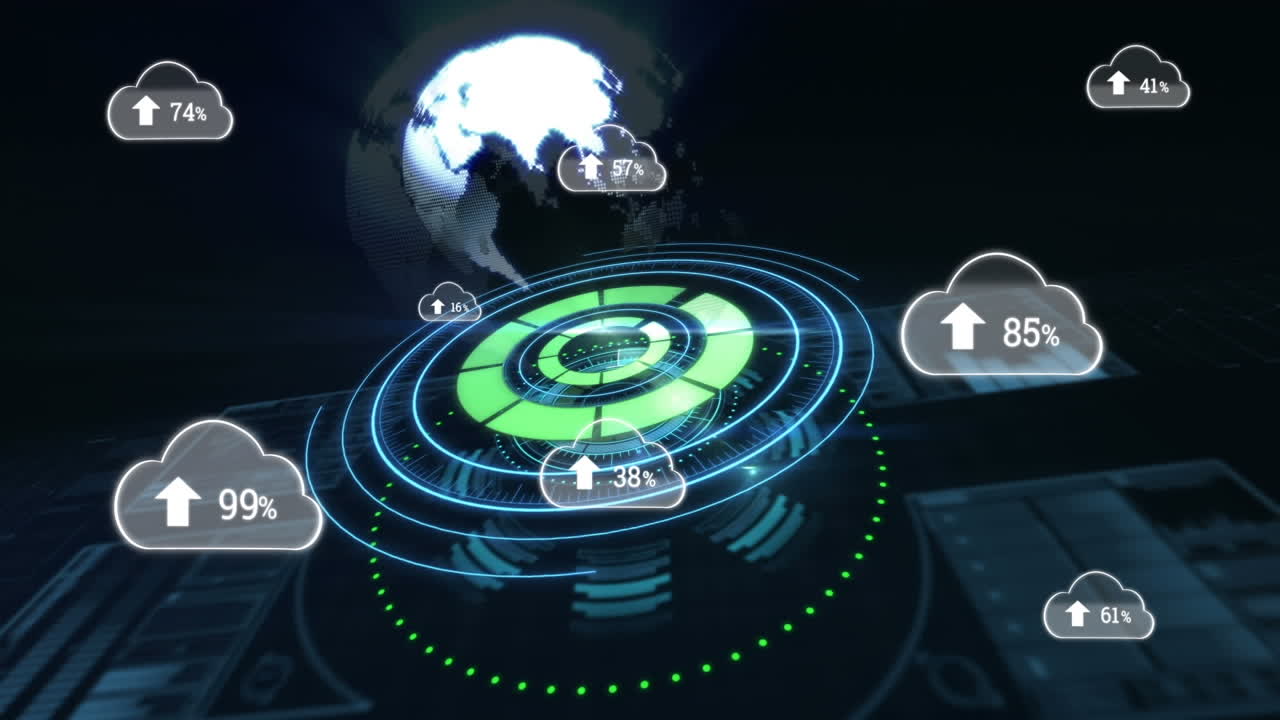 Animation of clouds with growing number over globe