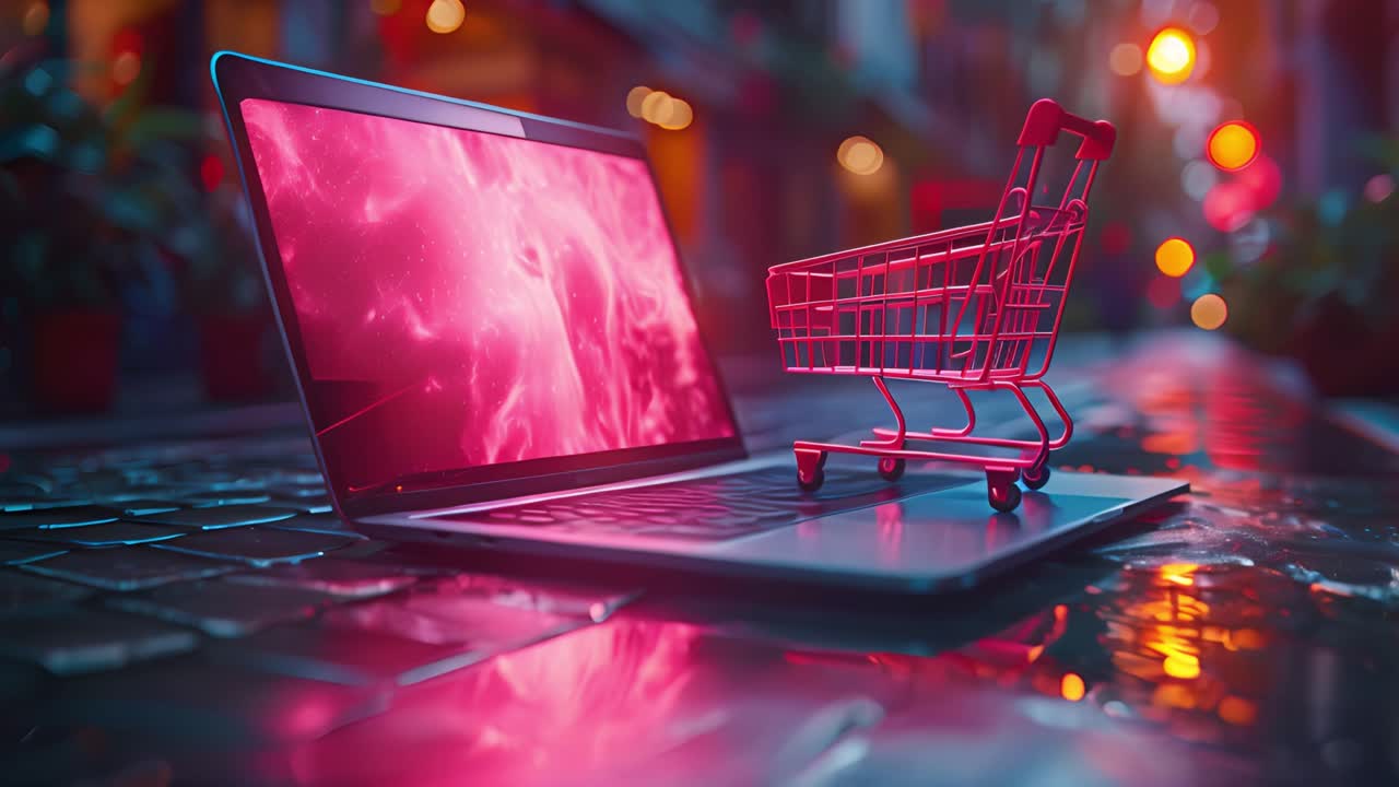 Online Shopping Concept with Laptop and Miniature Cart