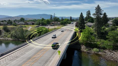 un automóvil sin conductor que pasa por un puente mientras evita obstáculos