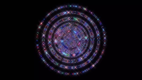 forma redonda animada de luces intermitentes multicolores, sobre un fondo negro