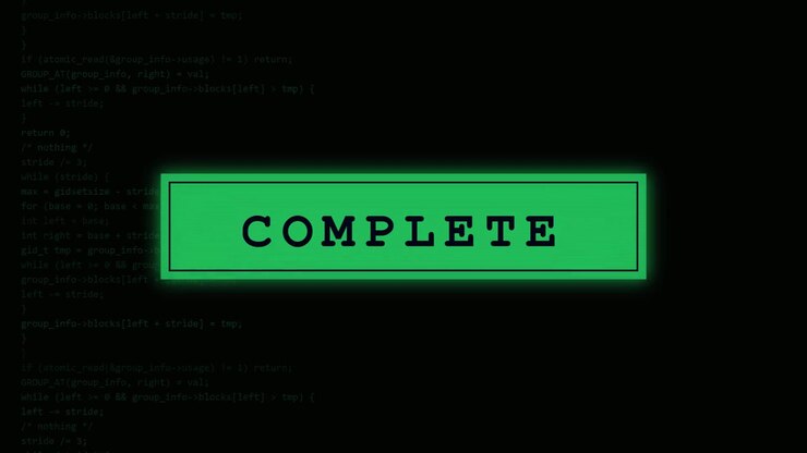 Digital Progress Bar Loading and Completing on Computer Code Background