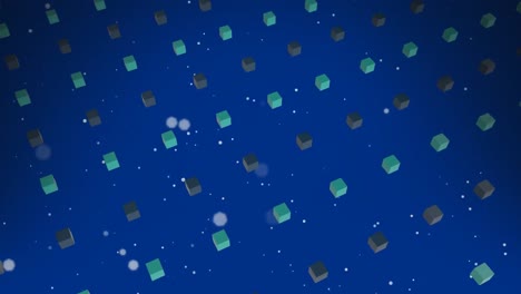 animation of white spots and squares moving on blue background