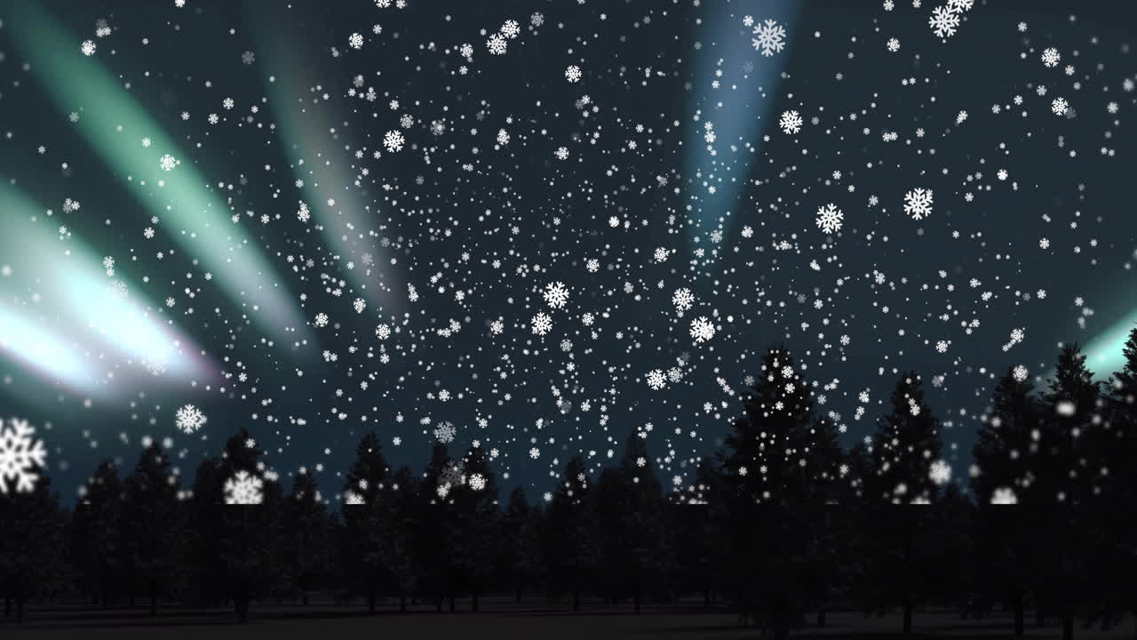 크리스마스에 겨울 풍경 위에 내리는 눈의 애니메이션