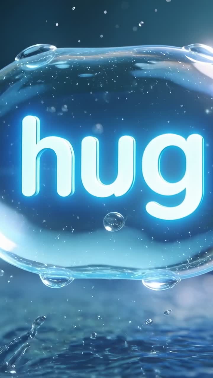 Vertical video: Hitting water, speech bubble holding glowing hug sending jet and ripples in water