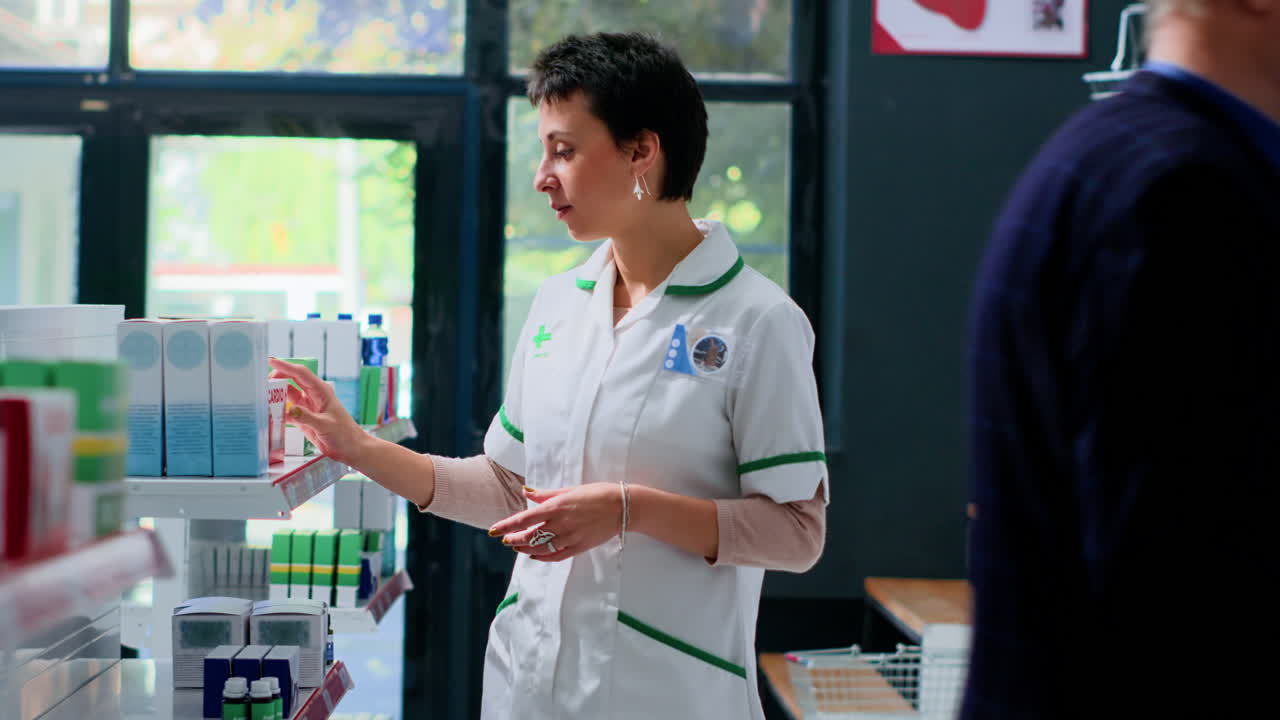 의약품 가게 가 고객 들 이 도착 하기 를 기다리고 있다