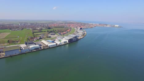 Aerial:-The-famous-fishing-town-port-Yerseke-in-the-Netherlands