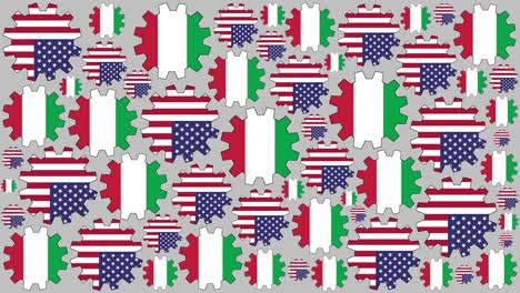 american and italian flag gears spinning background