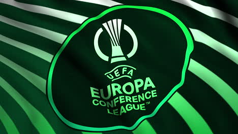 uefa europa conference league logo on a green flag