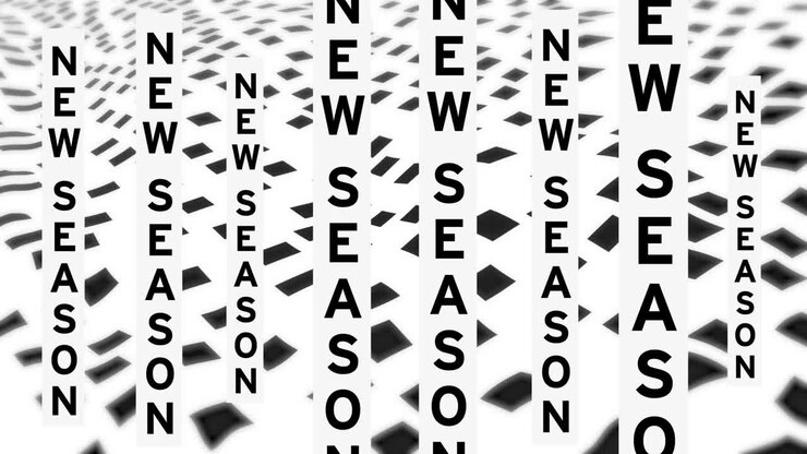 Animation of new season text and spots on white background