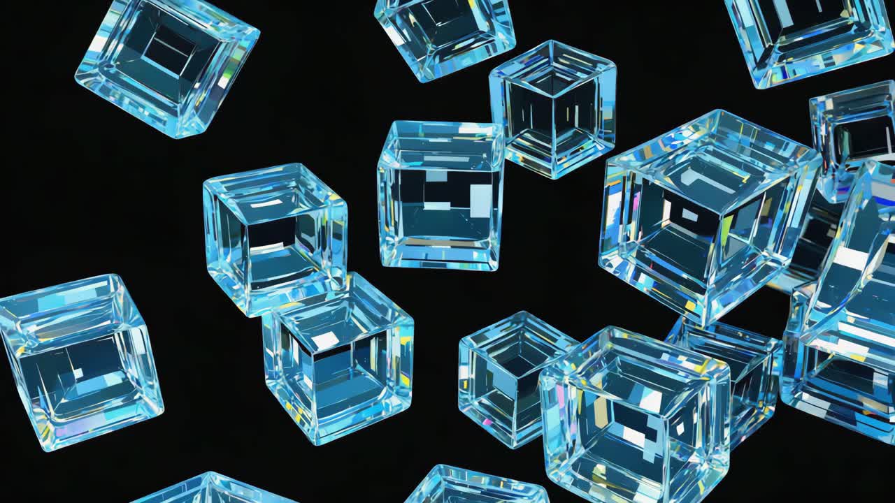 Blue Translucent Cubes on Black Background