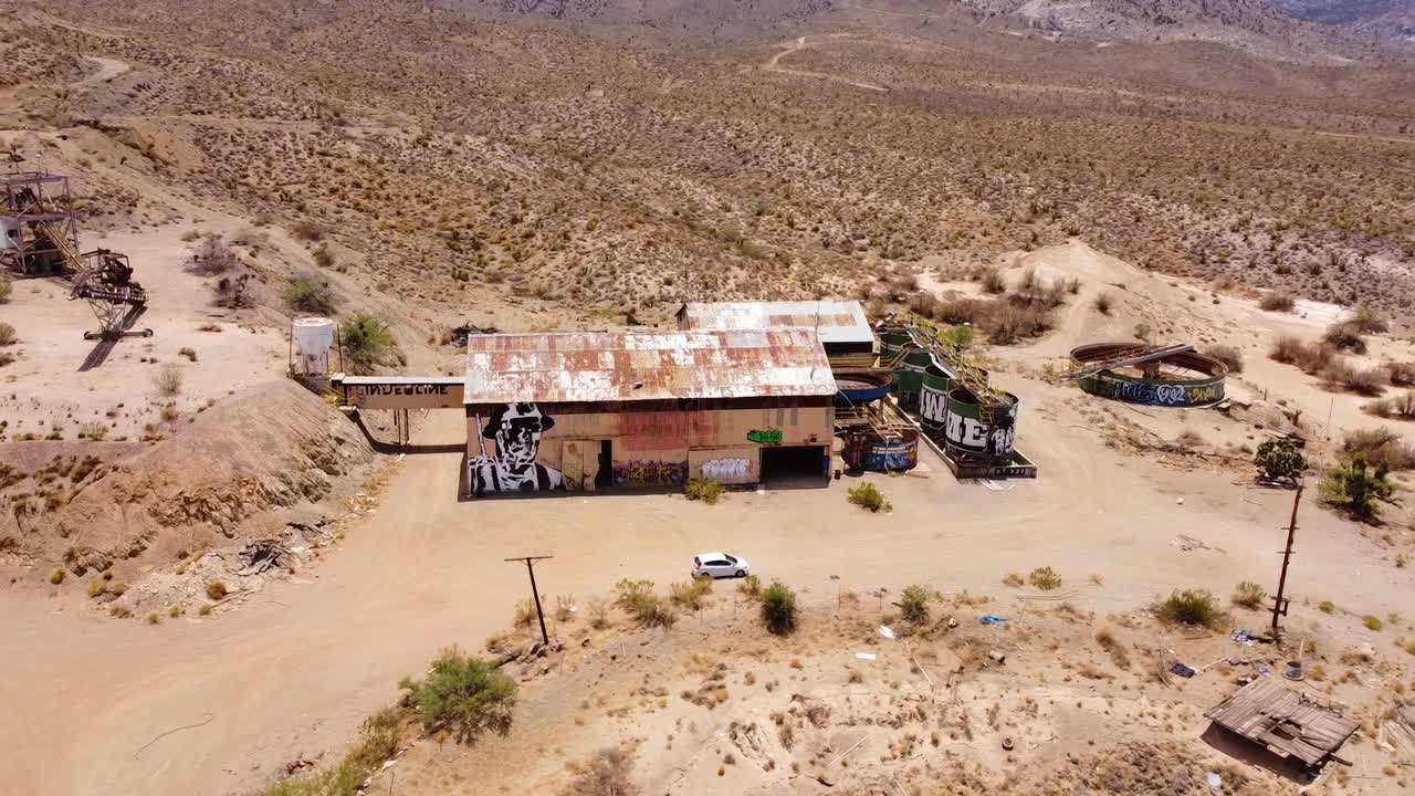 aerial view of an abandoned factory in the California desert