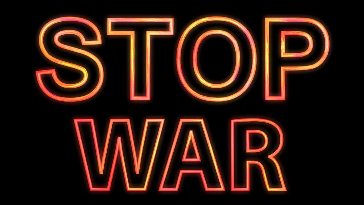 Testo animato "Fermate la guerra". Animazione 3D. Lo slogan per la pace