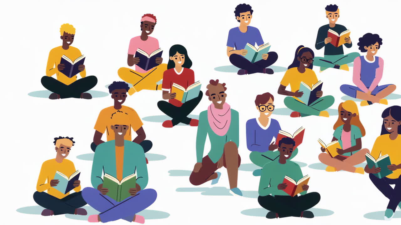 Diverse groups and individuals engaged in reading books