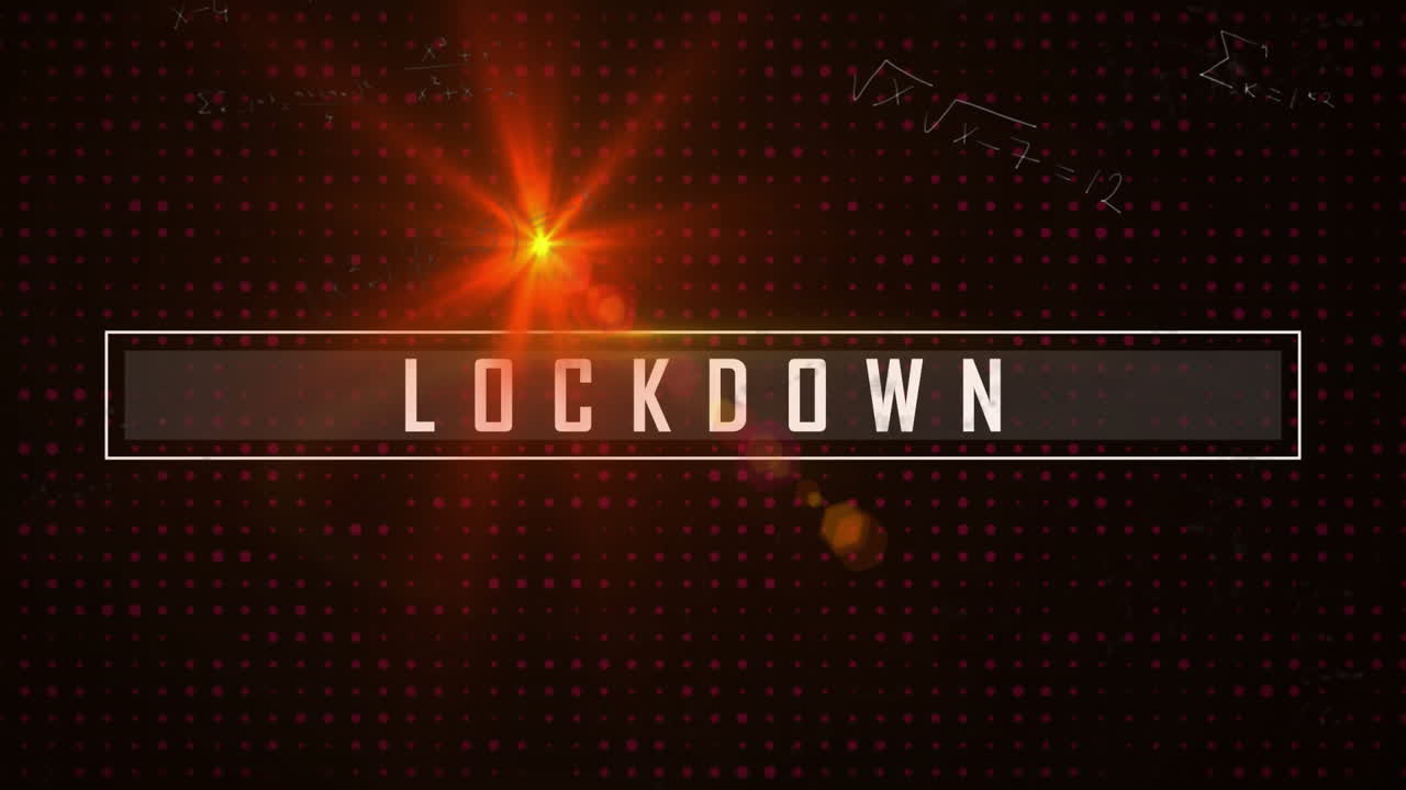 Lockdown animation with glowing text effect on red dotted background