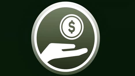 animación de la mano con el icono de la moneda de un dólar sobre fondo negro