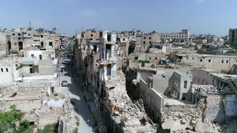 the streets of the historic city centre of aleppo in syria. we still can see buildings destroyed even 10 years after the war 4k