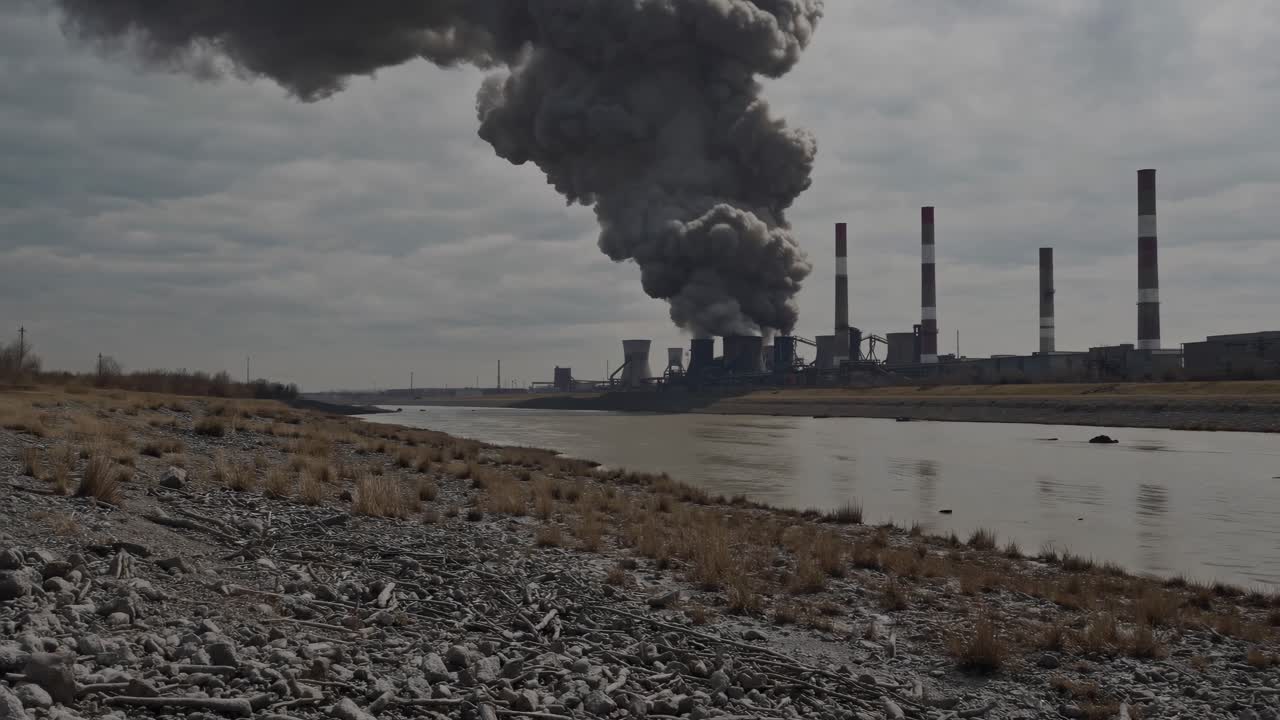 Industrial Plant Pollution Discharge into River