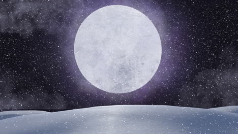 animation of snow falling over moon and winter landscape