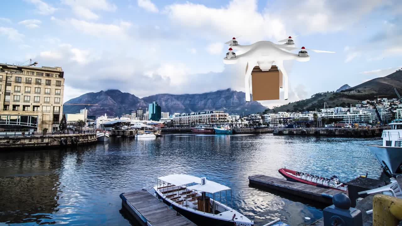 항구 에서 상자 를 운반 하는 드론