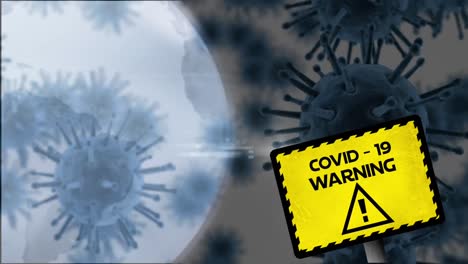 Attention-sign-with-Covid-19-and-Warning-text-against-Covid-19-cells-moving