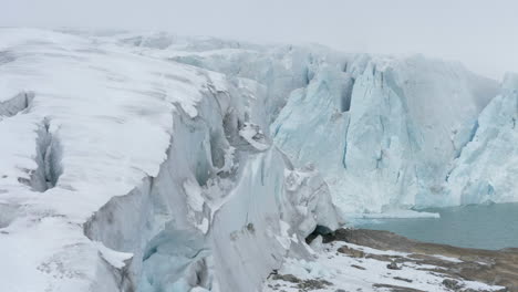 close up of the edge of a melting glacier in norway, static