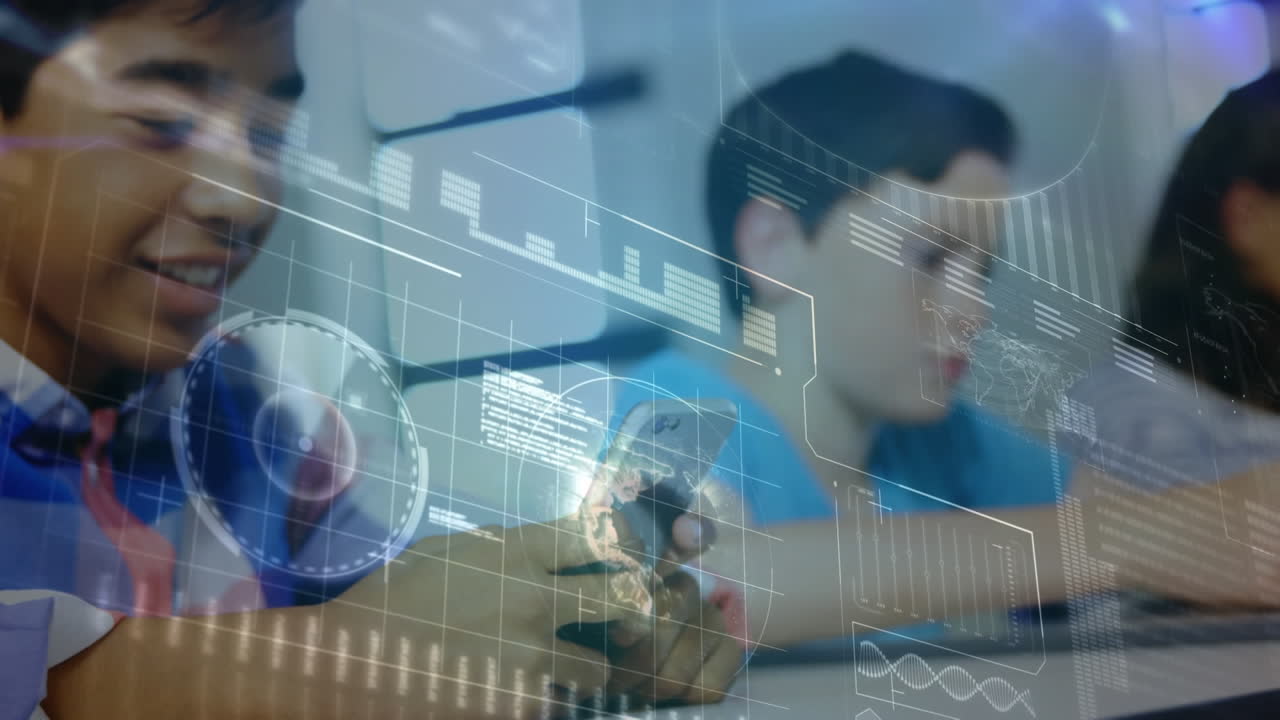 학교에서 스마트폰을 사용하는 아이들의 그룹에 대한 데이터 처리가