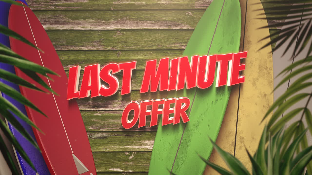 oferta de última hora con tablas de surf y puesta de sol en el océano