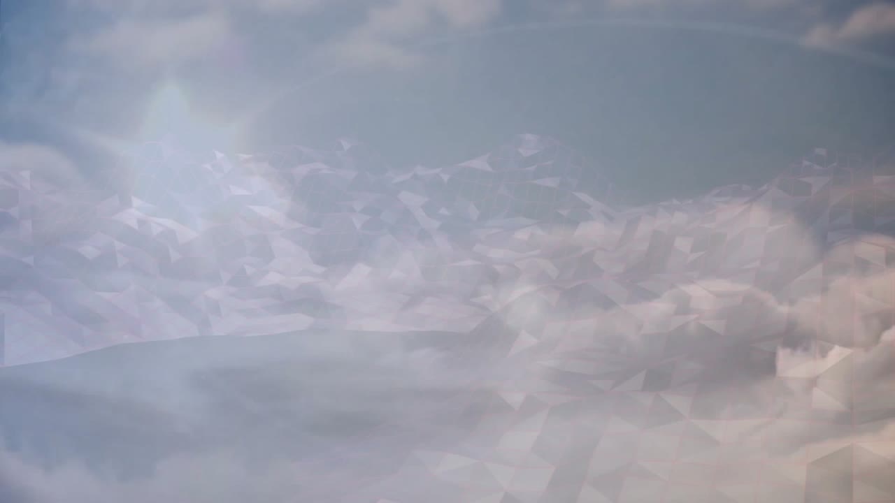 Bright sun pulsing glare causing flickers parting clouds revealing mountain peak settling into calm