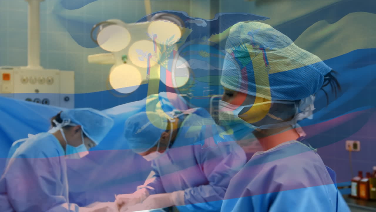 수술실 에서 외과 의사 들 위 에 에 ⁇ 도르  ⁇ 발 이 흔들리는 애니메이션
