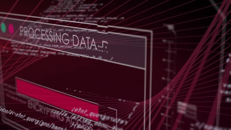 Animation of data processing on black background