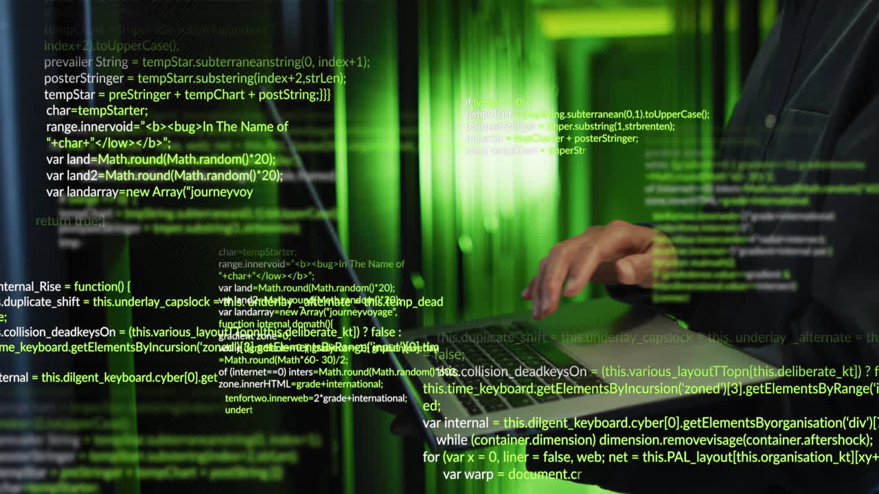 animación de procesamiento de datos sobre hombre asiático usando portátil por servidores de computadora.
