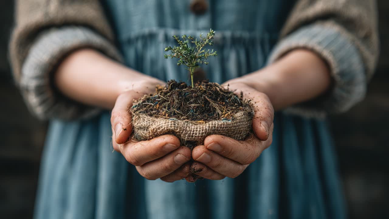 Nurturing Nature: A Hands-On Approach to Planting a Seedling in Earth, Highlighting the Connection Between Humans and the Environment Through Care and Growth