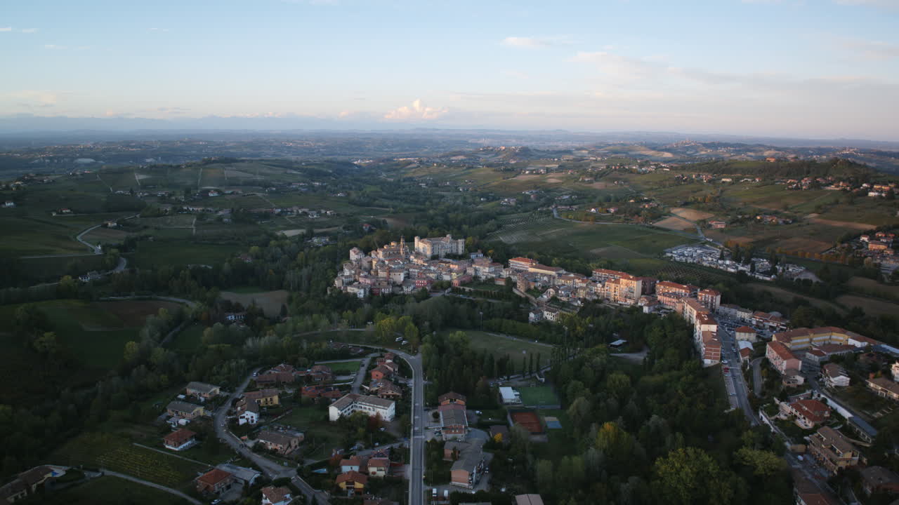 Aerial hyperlapse that is rotating around the Italian town of Costigliole d'Asti
