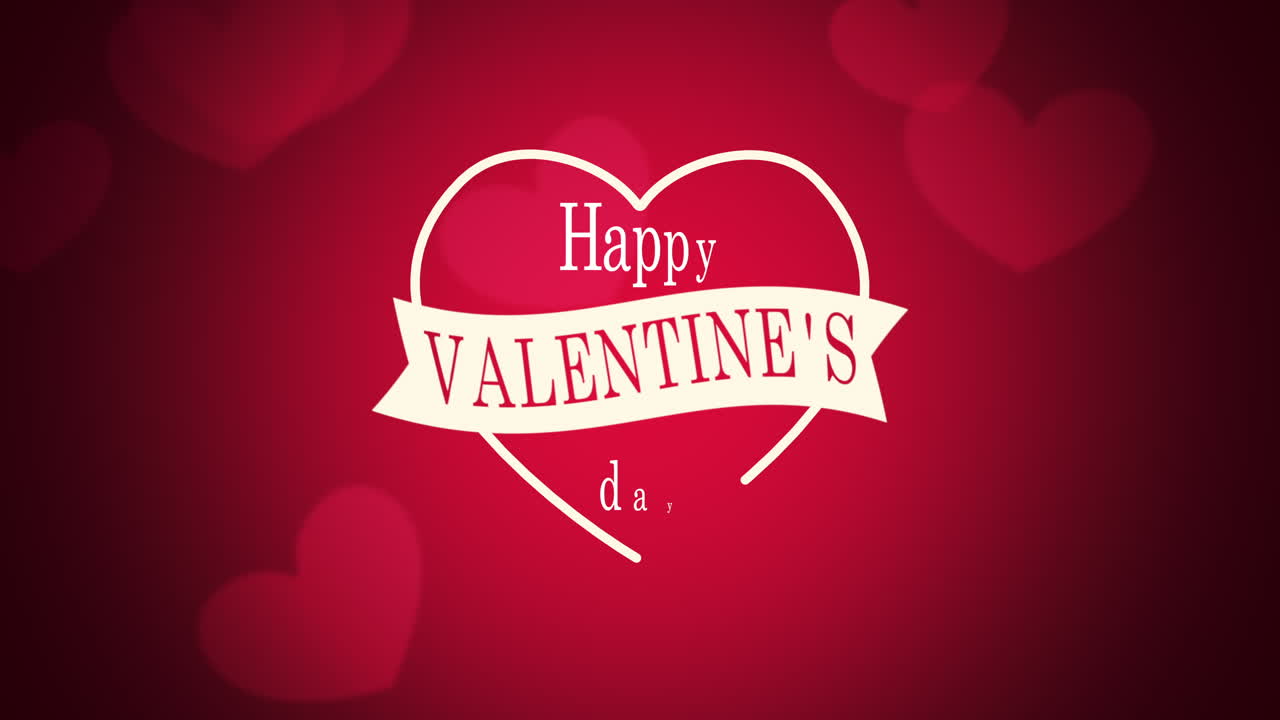 primer plano animado feliz día de san valentín texto y movimiento romántico corazones rojos grandes y pequeños en el fondo del día de san valentín