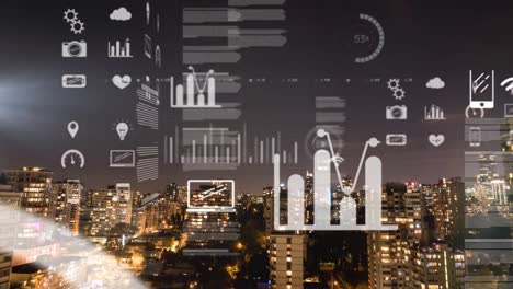 animation of data processing with city in background