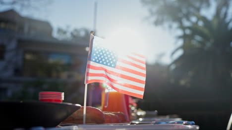 american flag on picnic table