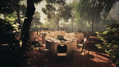 outdoor wedding reception in a forest