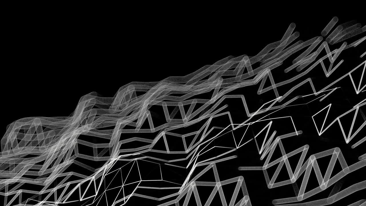 Abstract seamless loop background of diagonal placed white triangle mesh polygons moving on black, web connection concept - 60FPS 4K UHD 3D loopable animation