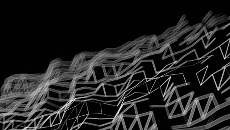 fondo de bucle sin costuras abstracto de diagonal colocado polígonos de malla triángulo blanco moviéndose en negro, concepto de conexión web - 60fps 4k uhd animación en bucle 3d