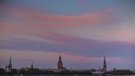 paesaggio nuvoloso colorato sopra l'orizzonte di riga, vista in time lapse di fusione