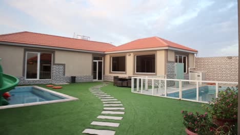 Pan-left-shot-of-leisure-area-of-newly-built-house