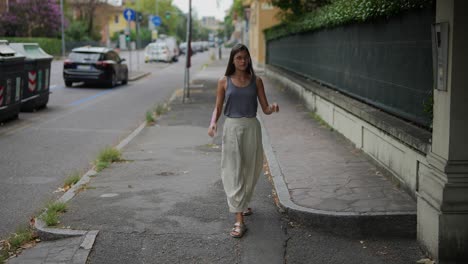 woman walking in city street