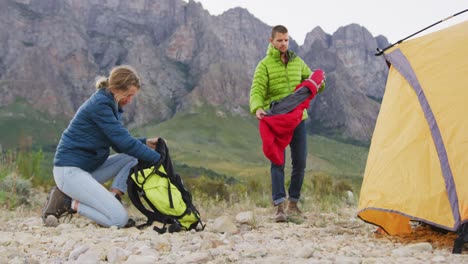 Caucasian-couple-camping-in-nature