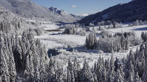 snowy alpine village valley landscape