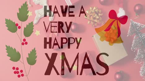 Animation-of-christmas-greetings-text-over-christmas-presents-and-decorations