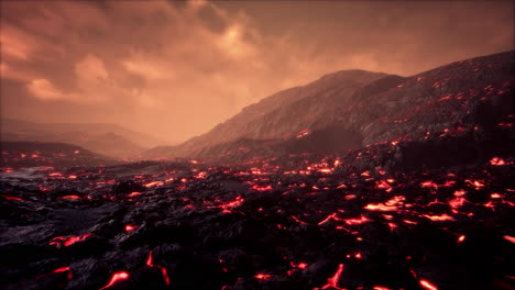 lava field under sunset clouds on background